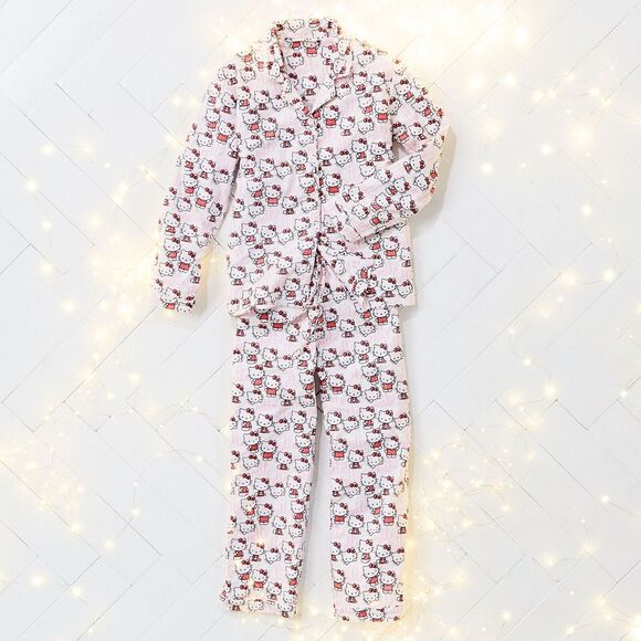 Pottery Barn Teen Hello Kitty Organic Cotton Flannel Pajamas Size Medium New - Picture 4 of 9